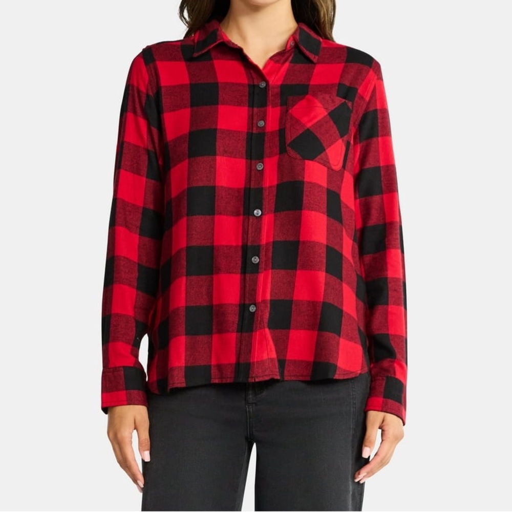 Red and Black Checkered Flannel Shirt‎